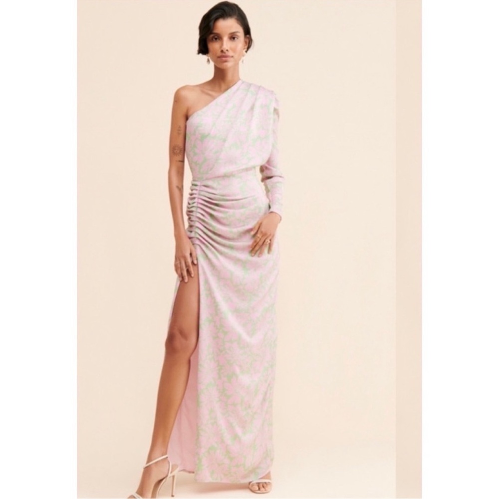 AZULU Colombia Sunny One Shoulder
(NWOT
Maxi Gown Pink Green Floral Large